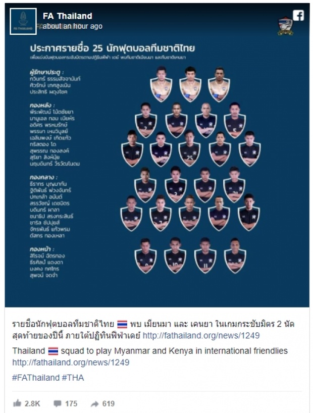 เซอร์ไพรส์เพียบ! ดัสกร-สุพจน์-ชัปปุยส์ ติดโผ25แข้งทีมชาติไทย