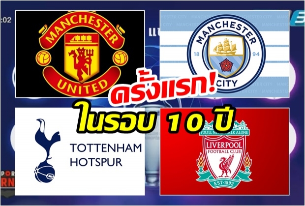 ทีมอังกฤษ 4 ทีมเข้ารอบ 8 UCL ครั้งแรกในรอบ 10 ปี