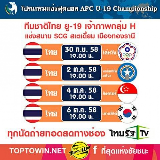 โปรแกรมแข่งขัน U19 เตะที่สนาม SCG วันนี้ประเดิมนัดแรกพบ...